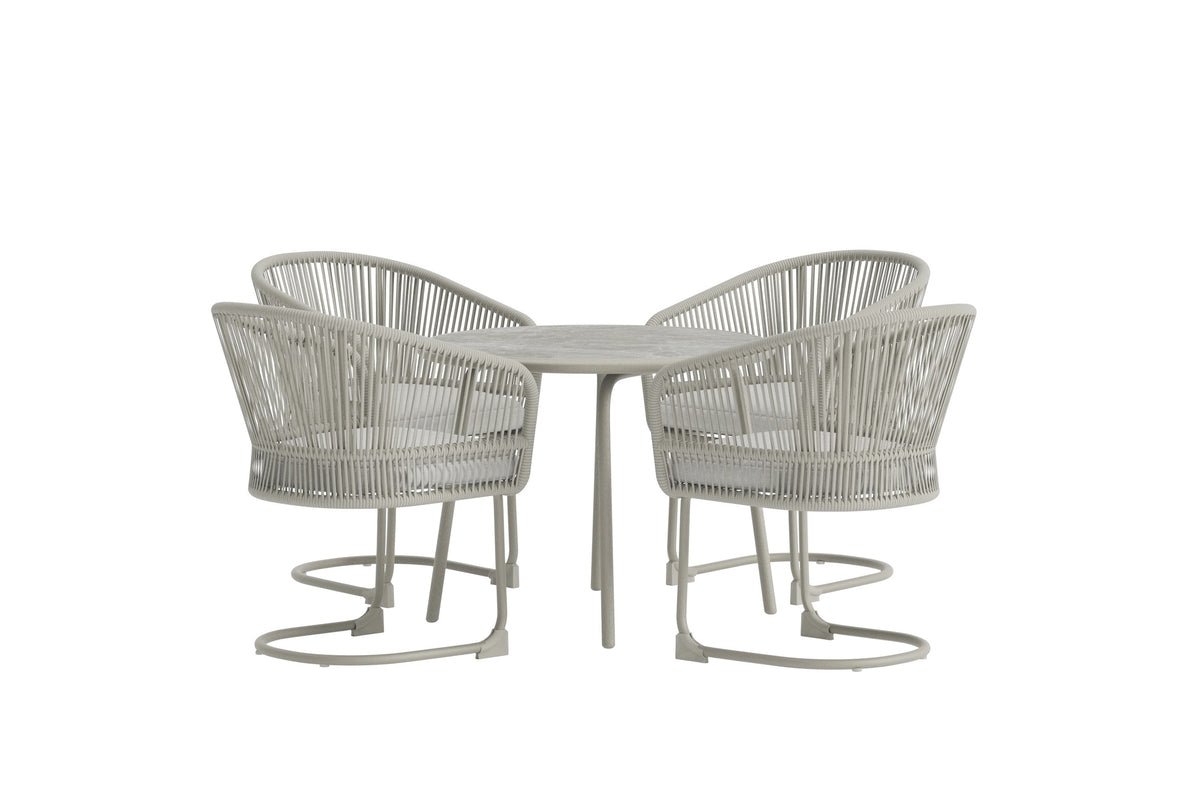 Ensemble salon de jardin Taila - avec table à manger ronde et 4 chaises en Beige et Gris clair