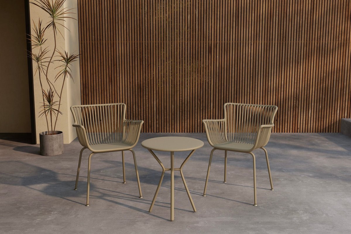 Ensemble salon de jardin Aida – lot de 2 en Beige avec table ronde et chaises