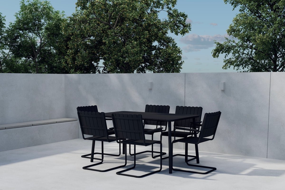 Ensemble repas de jardin Moraya – ensemble 7 pièces en acier/polywood en 2 couleurs