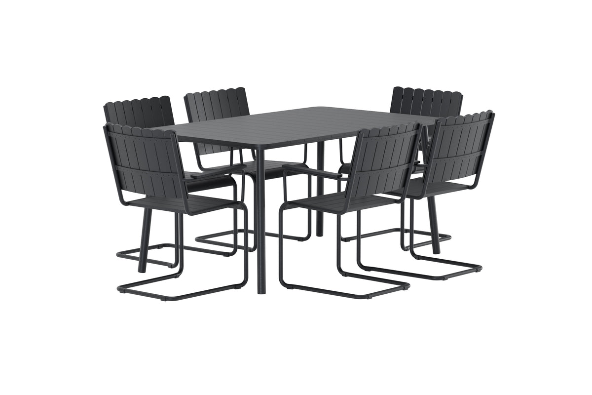 Ensemble repas de jardin Moraya – ensemble 7 pièces en acier/polywood en 2 couleurs