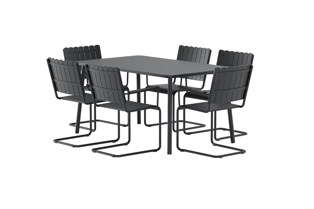 Ensemble repas de jardin Moraya – ensemble 7 pièces en acier/polywood en 2 couleurs