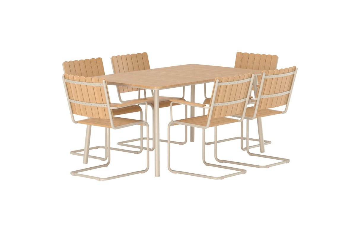 Ensemble repas de jardin Moraya – ensemble 7 pièces en acier/polywood en 2 couleurs