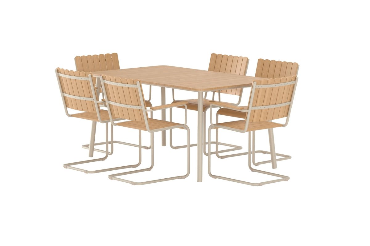 Ensemble repas de jardin Moraya – ensemble 7 pièces en acier/polywood en 2 couleurs