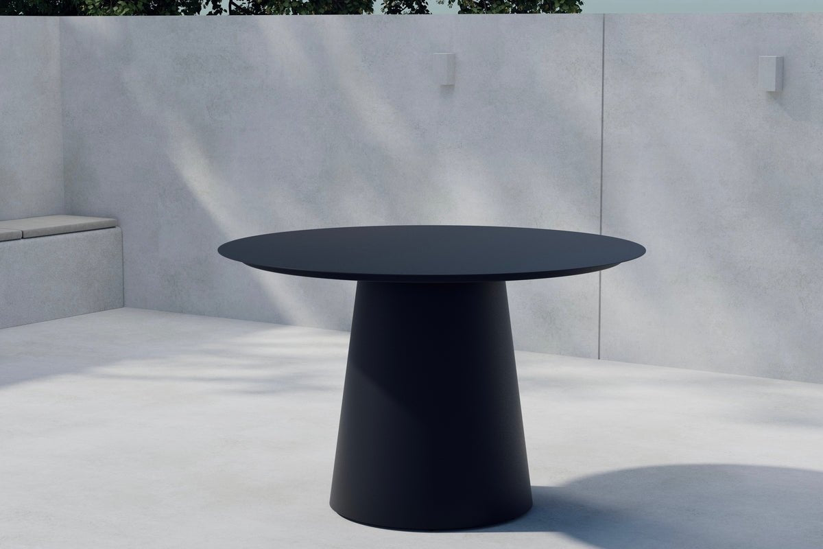 Table à manger de jardin Solea - Ø 120cm en aluminium en Noir ou Beige