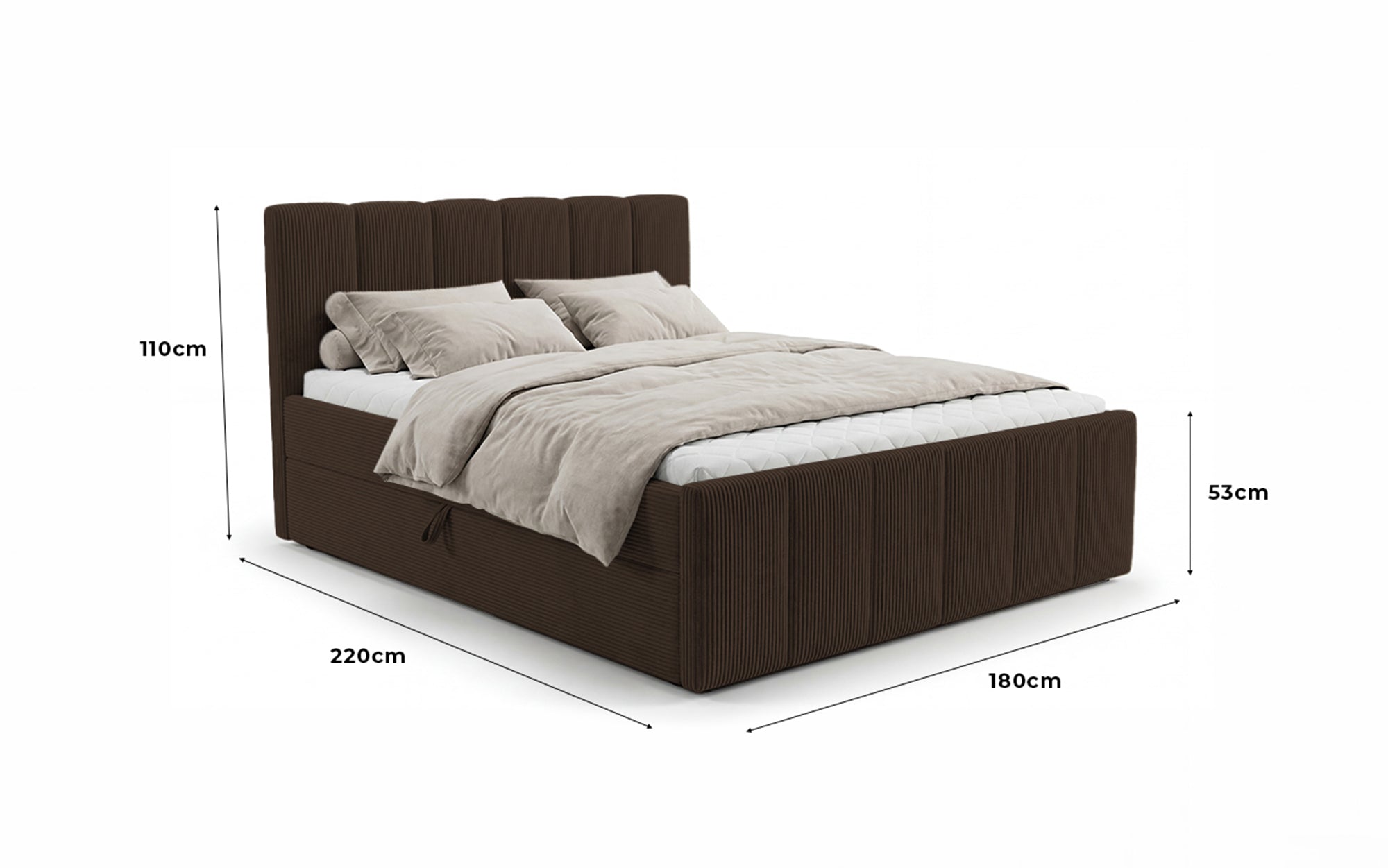 Lit boxspring Siena avec rangement relevable en Côtelé