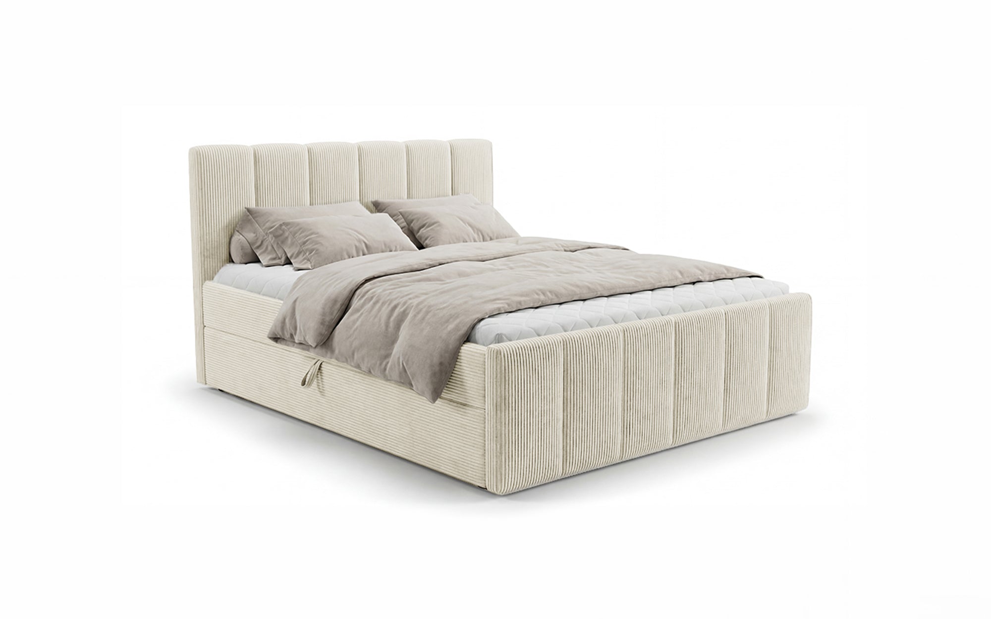 Lit boxspring Siena avec rangement relevable en Côtelé