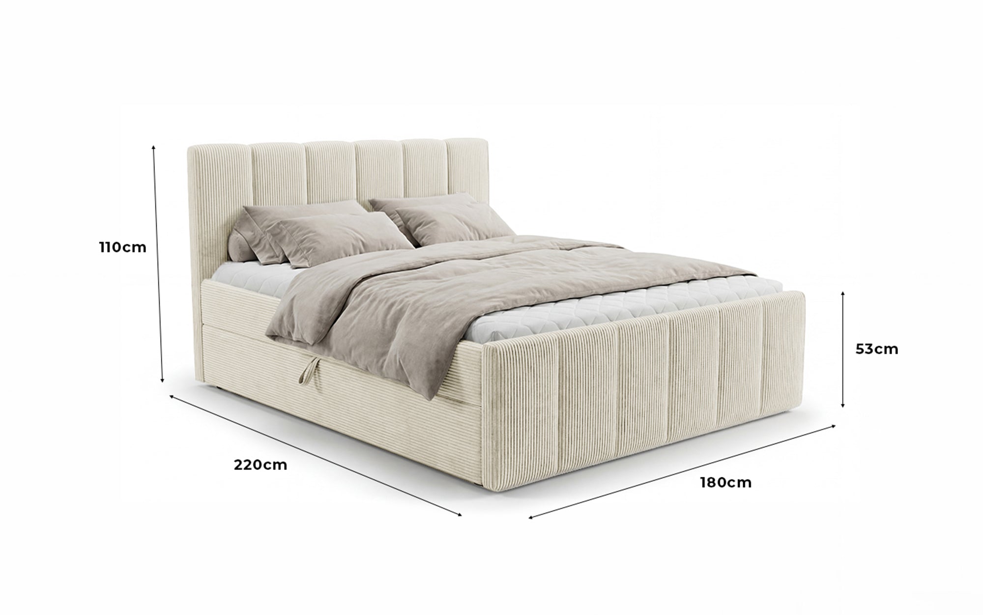 Lit boxspring Siena avec rangement relevable en Côtelé