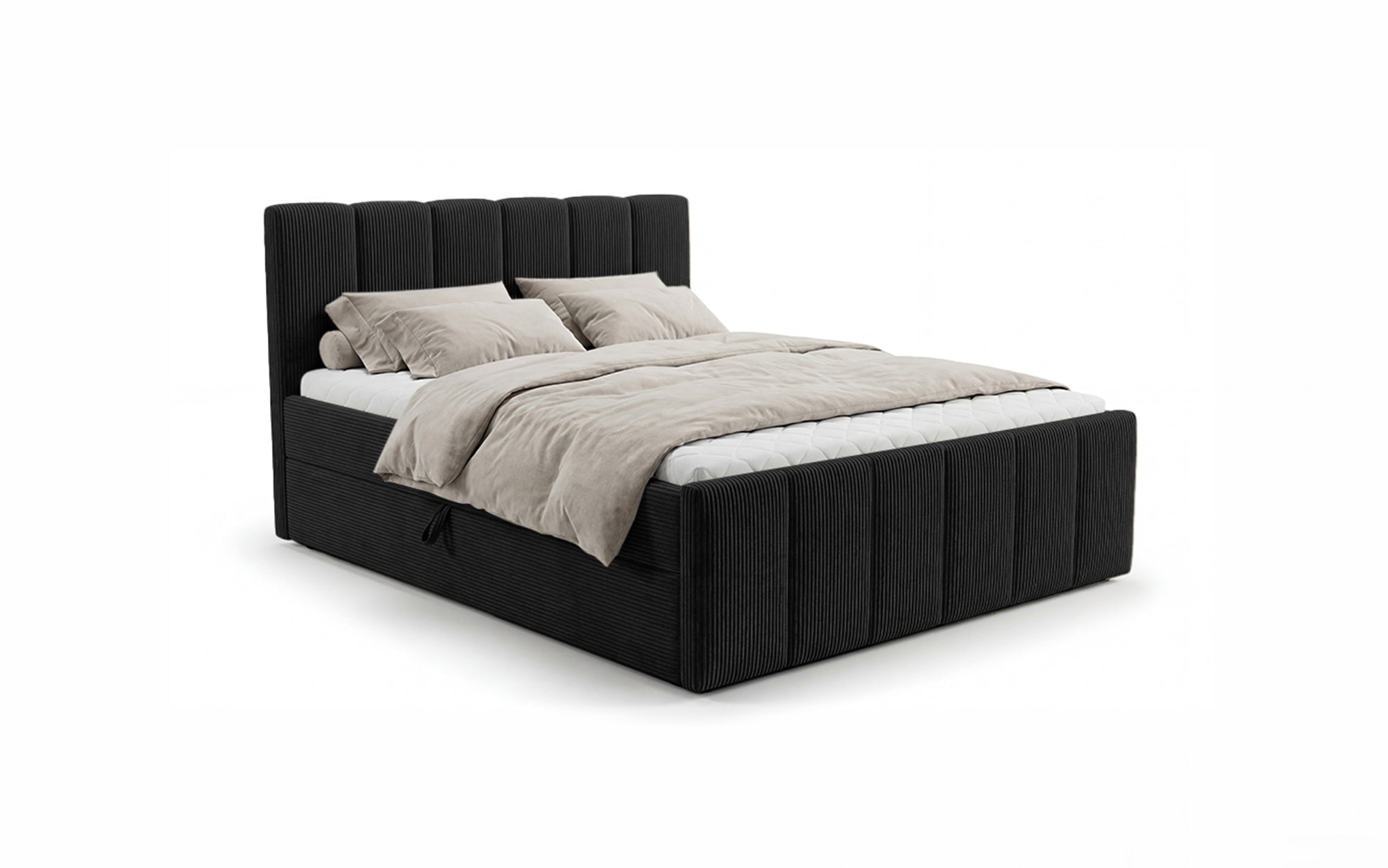 Lit boxspring Siena avec rangement relevable en Côtelé