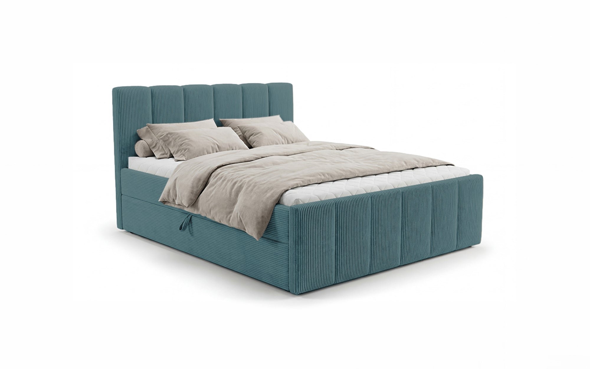 Lit boxspring Siena avec rangement relevable en Côtelé