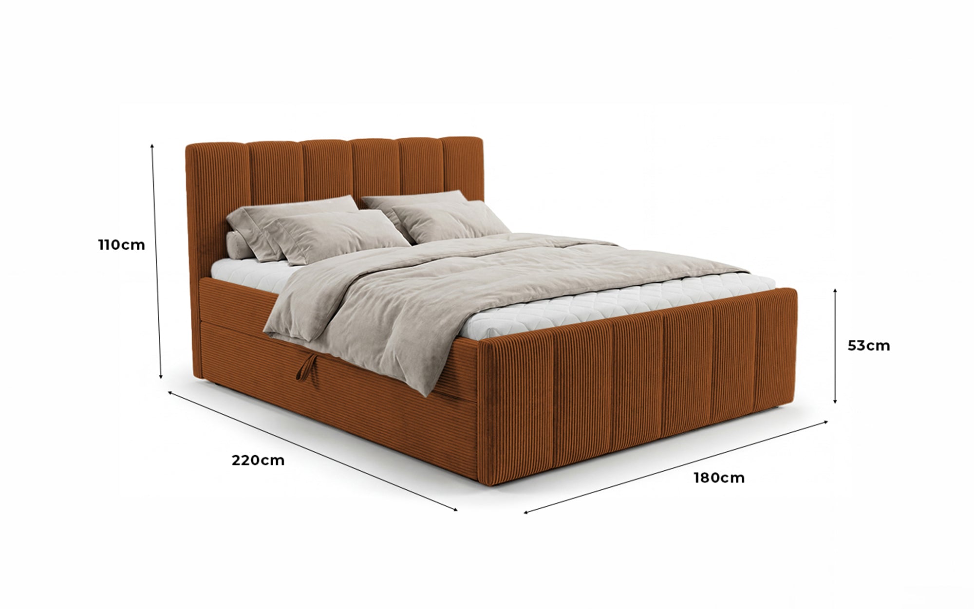 Lit boxspring Siena avec rangement relevable en Côtelé