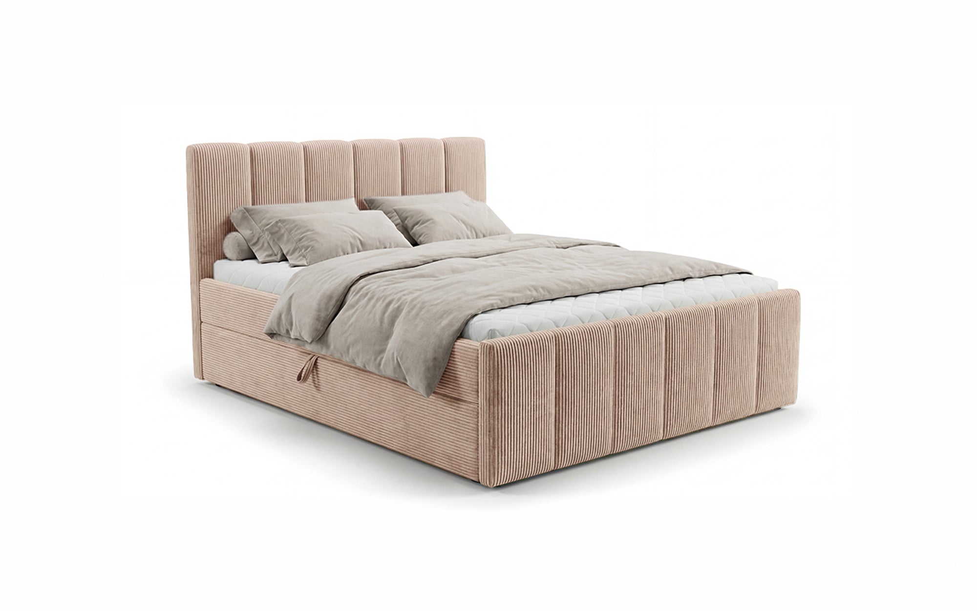 Lit boxspring Siena avec rangement relevable en Côtelé