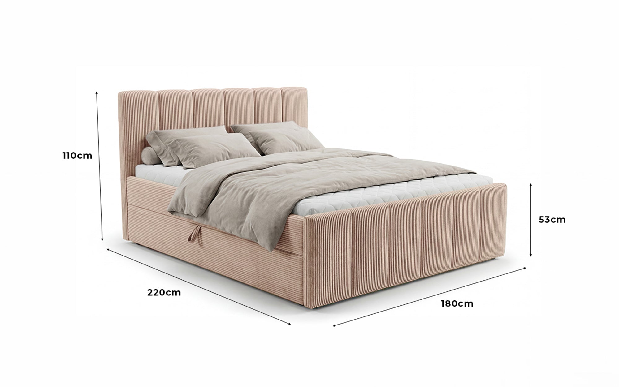 Lit boxspring Siena avec rangement relevable en Côtelé