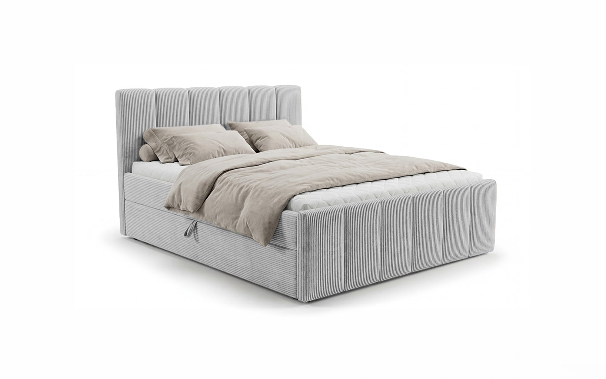 Lit boxspring Siena avec rangement relevable en Côtelé