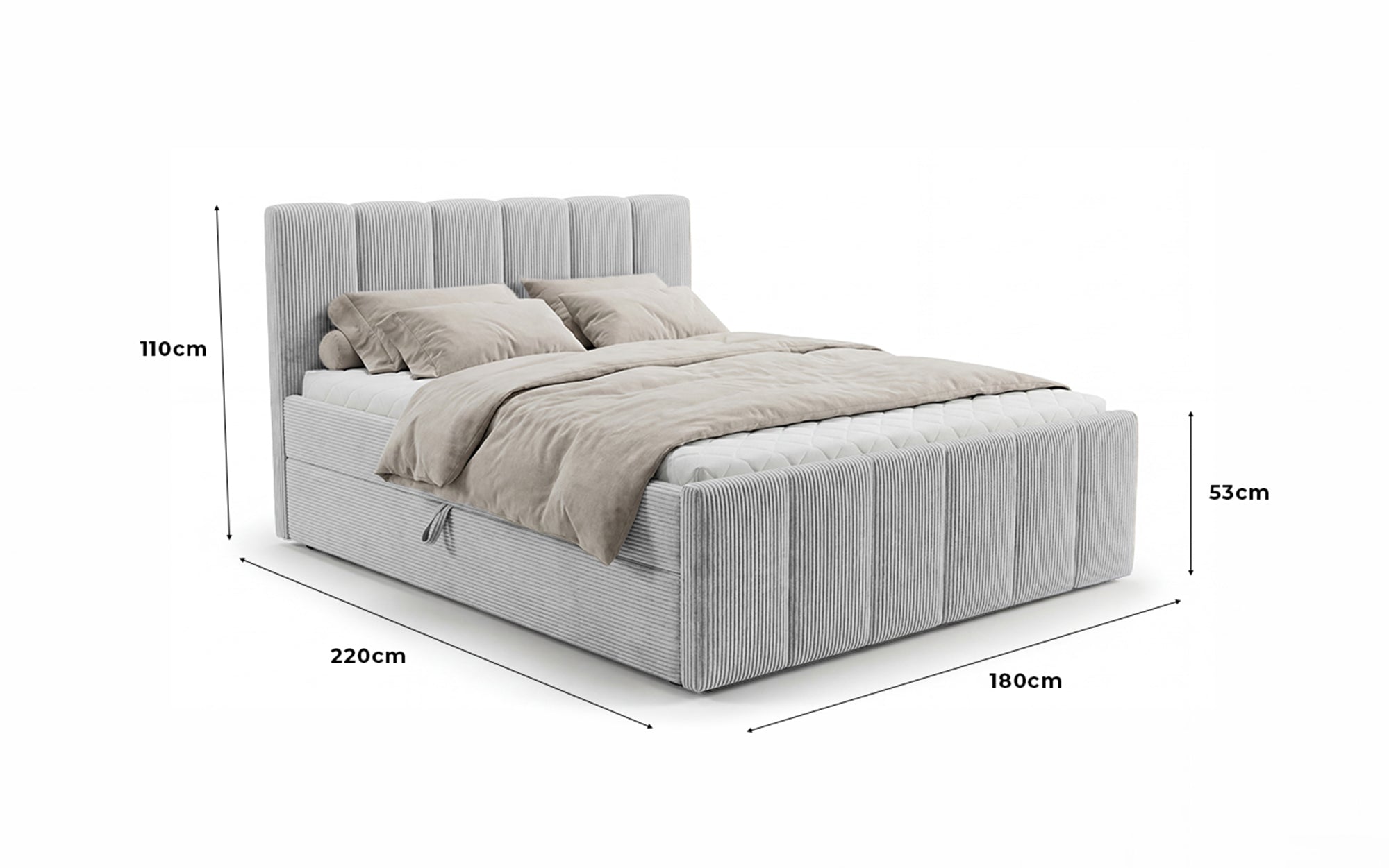 Lit boxspring Siena avec rangement relevable en Côtelé
