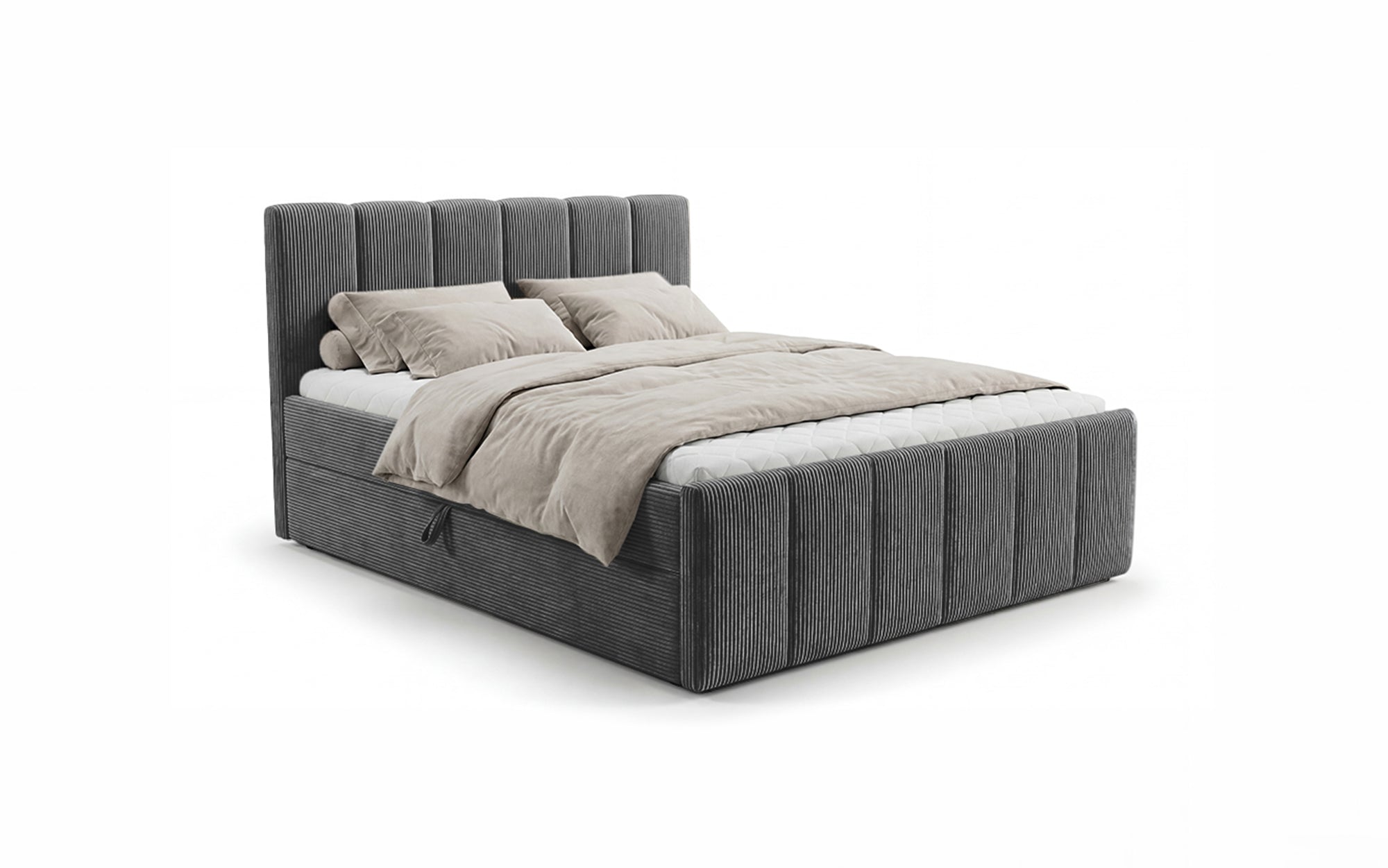 Lit boxspring Siena avec rangement relevable en Côtelé