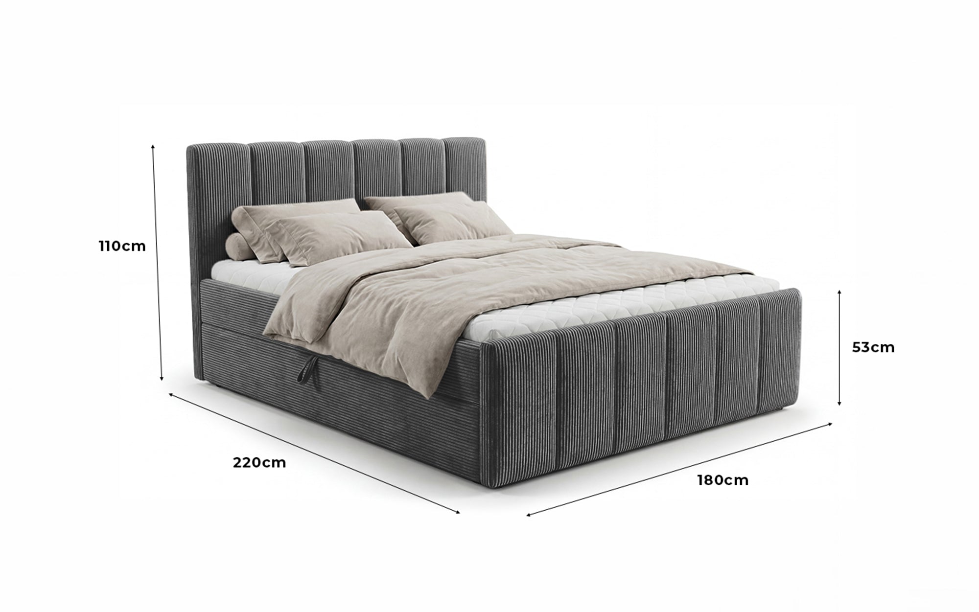 Lit boxspring Siena avec rangement relevable en Côtelé