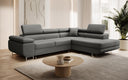 Canapé d’angle design Aston avec fonction couchage et rabattable en Similicuir
