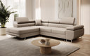 Canapé d’angle design Aston avec fonction couchage et rabattable en Similicuir