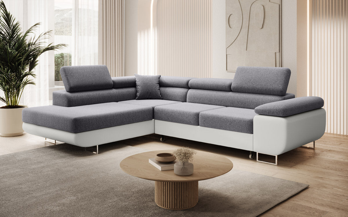 Designer Sofa Aston mit Schlaf- und Klappfunktion - Stoff/Kunstleder