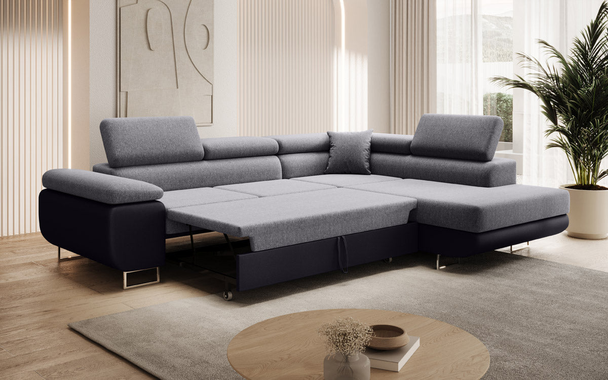 Designer Sofa Aston mit Schlaf- und Klappfunktion - Stoff/Kunstleder