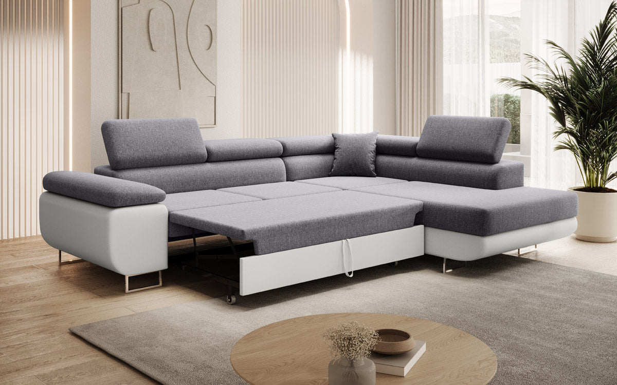 Designer Sofa Aston mit Schlaf- und Klappfunktion - Stoff/Kunstleder