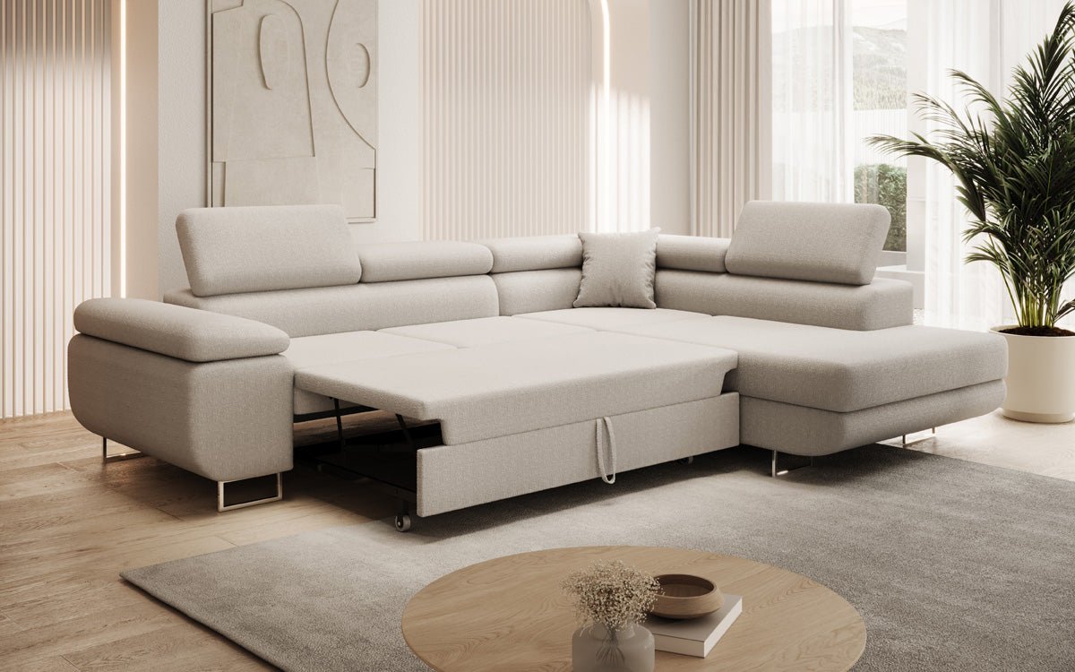 Designer Aston sofa with sleeping and folding function made of bouclé