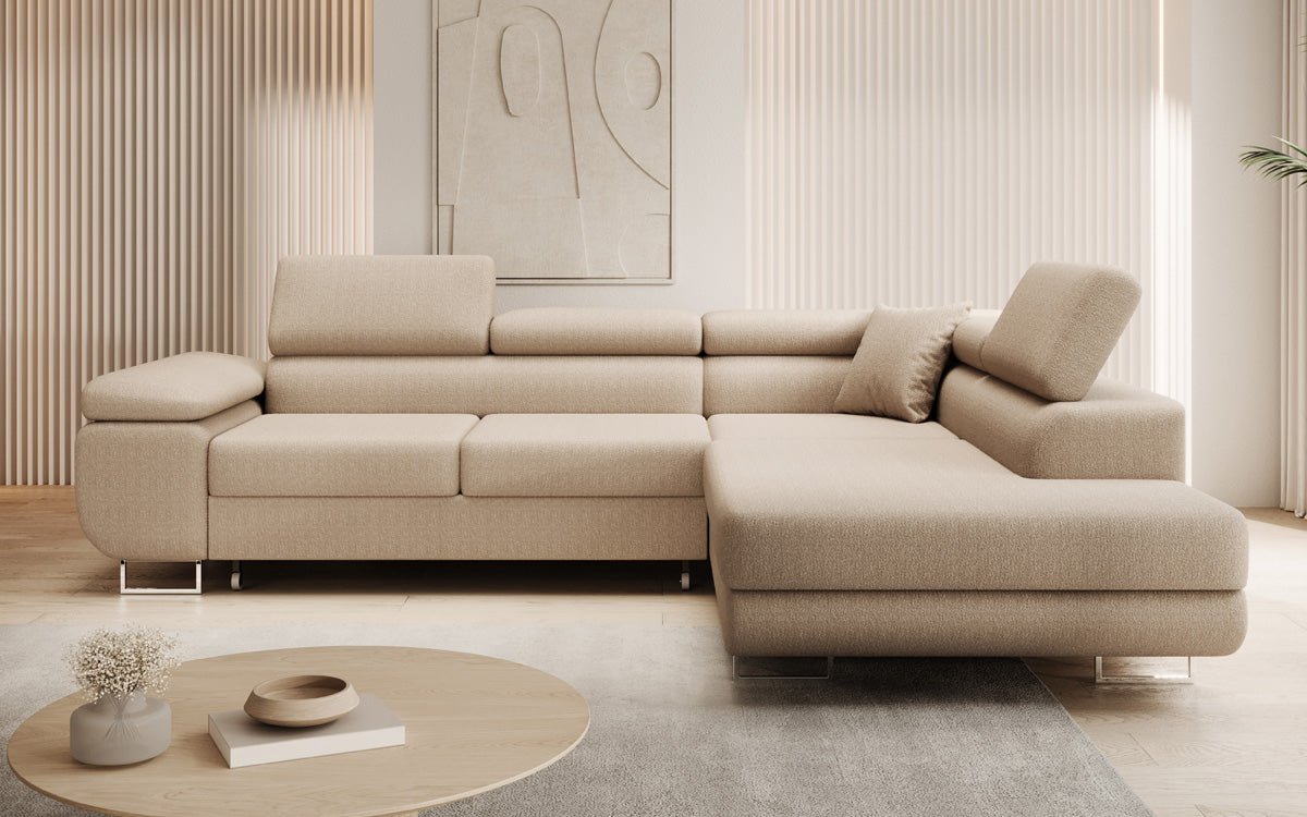 Designer Aston sofa with sleeping and folding function made of bouclé