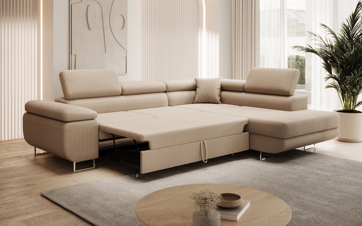 Designer Aston sofa with sleeping and folding function made of bouclé