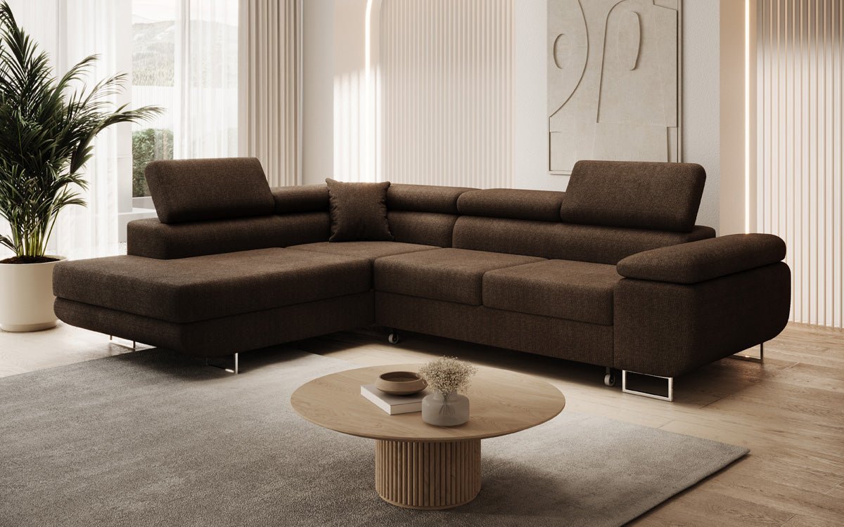 Designer Aston sofa with sleeping and folding function made of bouclé