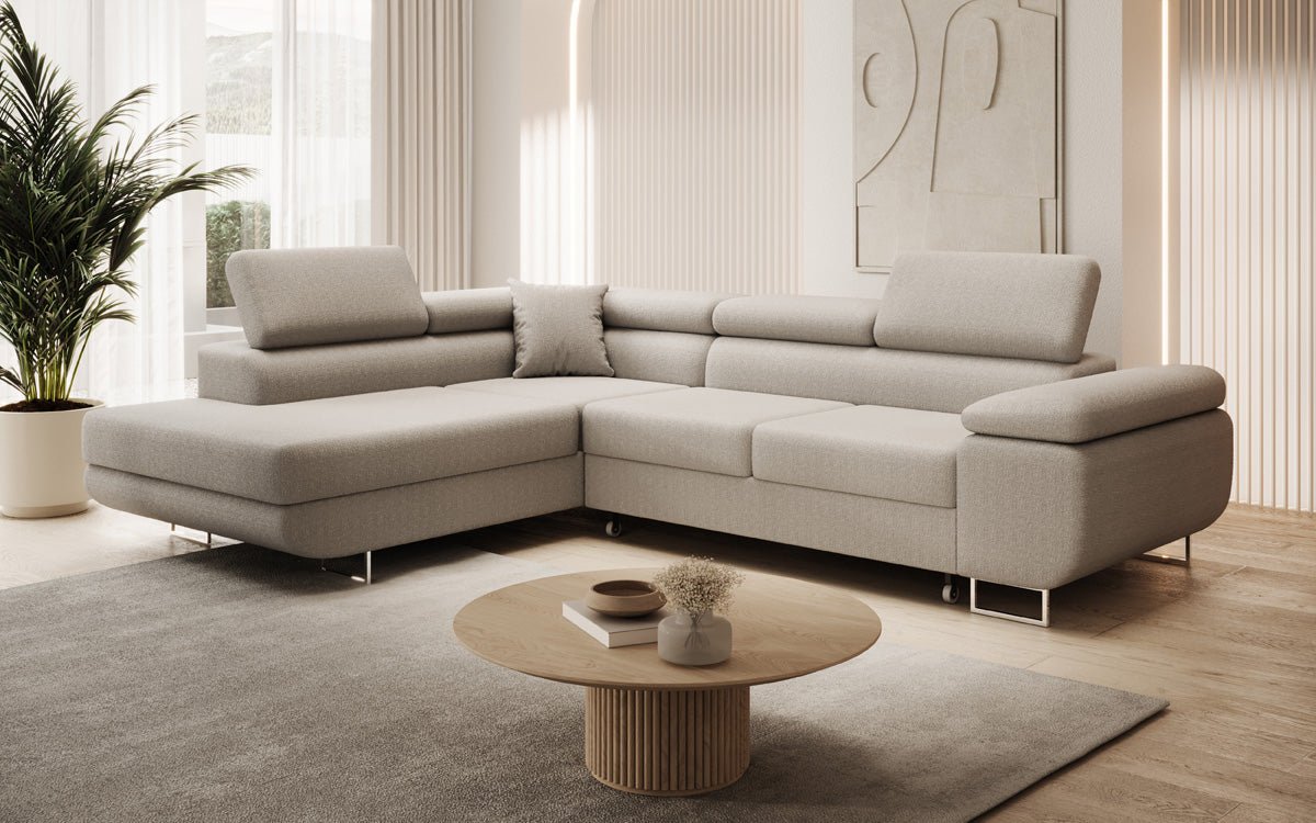 Designer Aston sofa with sleeping and folding function made of bouclé