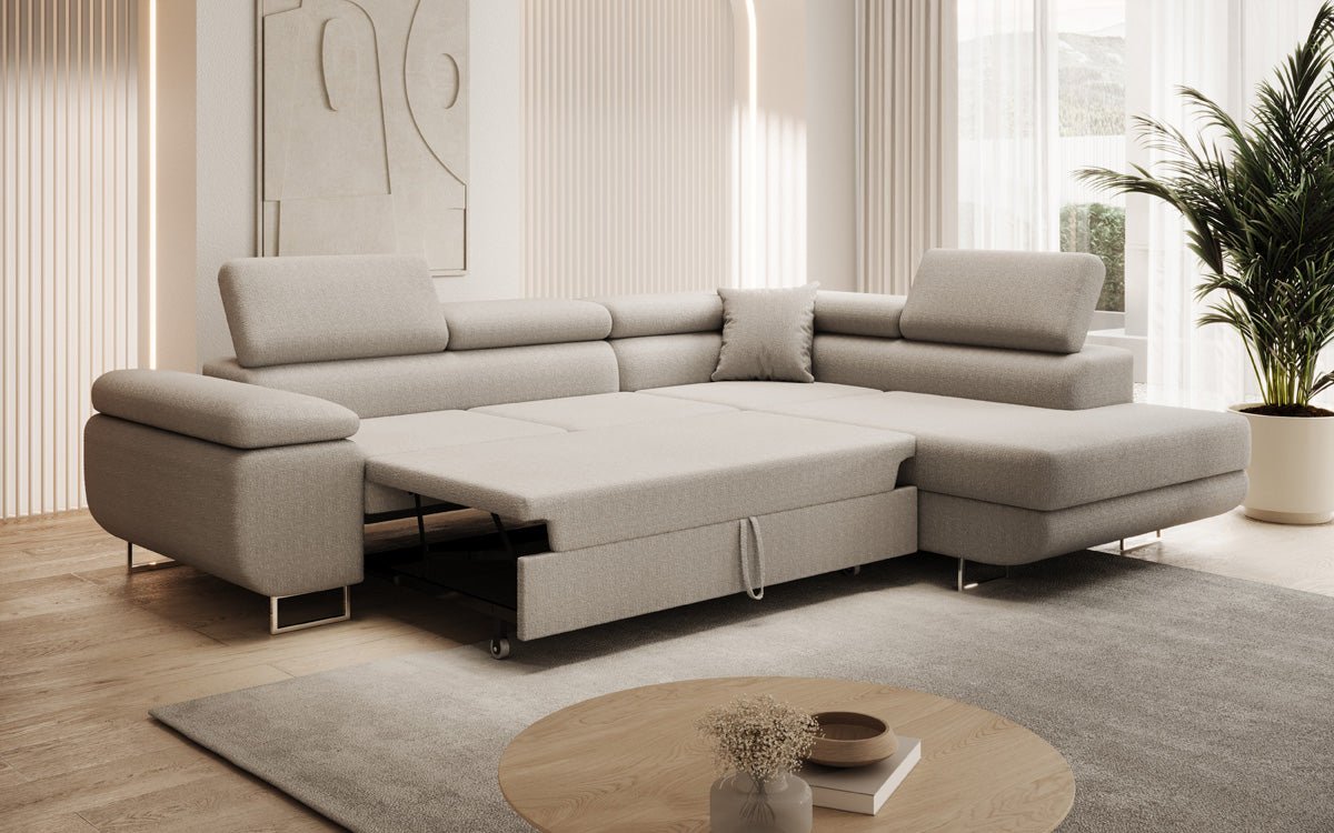 Designer Aston sofa with sleeping and folding function made of bouclé