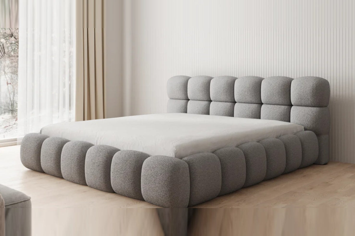 Outlet Polsterbett Boston 180x200 in Bouclé Hellgrau