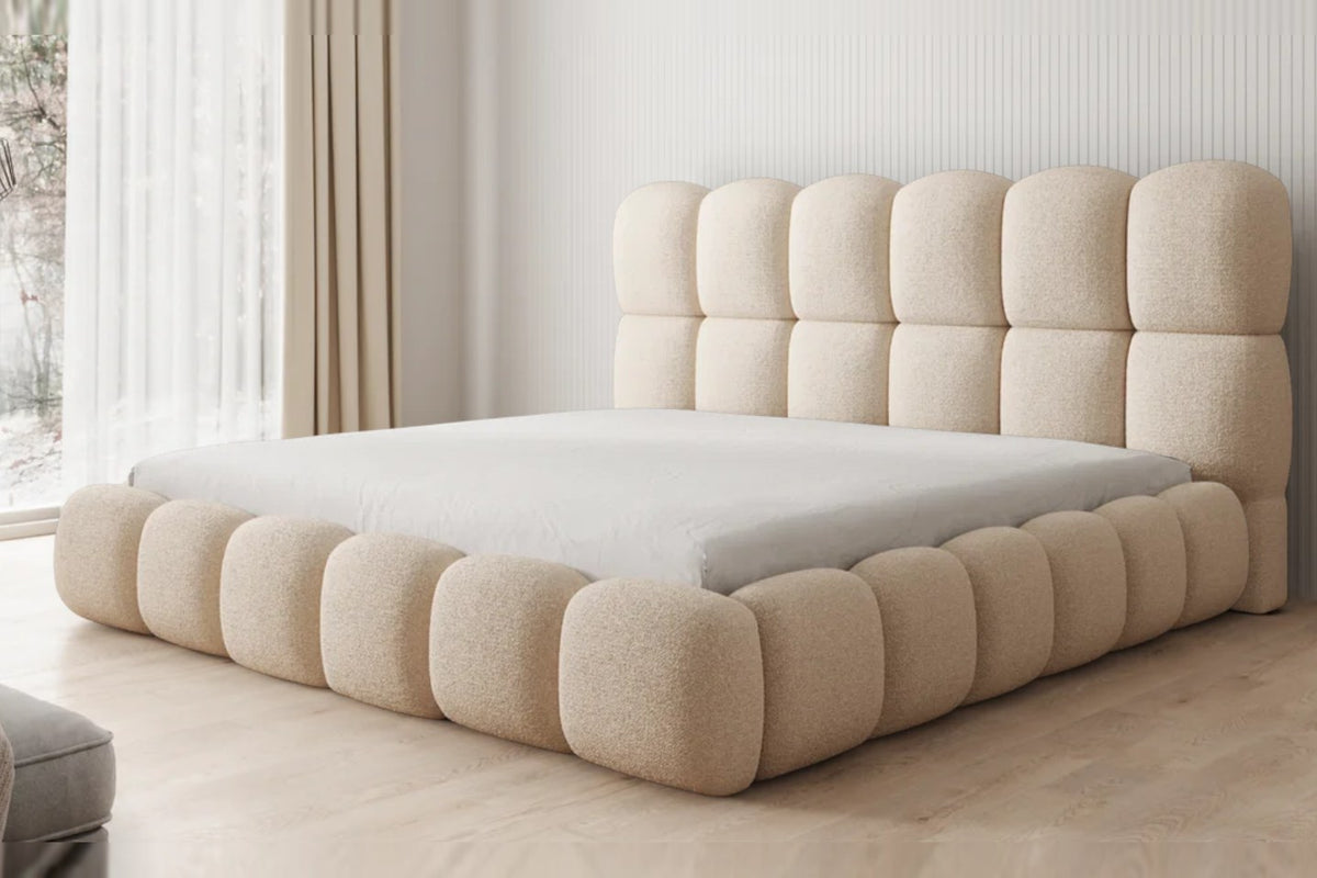 Outlet Polsterbett Boston 200x200 in Bouclé Beige