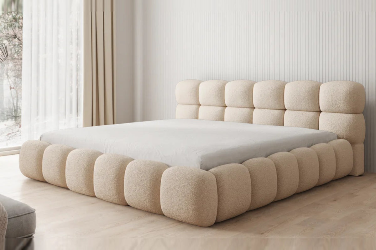 Outlet Polsterbett Boston 200x200 in Bouclé Beige