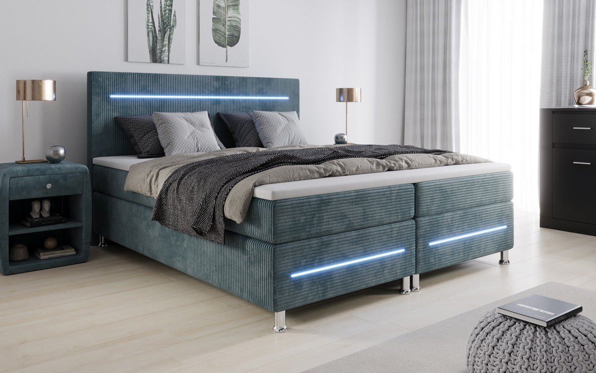 Lit boxspring Sejour avec LED en Côtelé