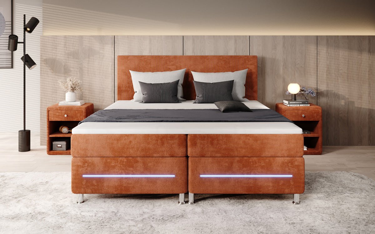 Lit boxspring Simple avec LED en Côtelé