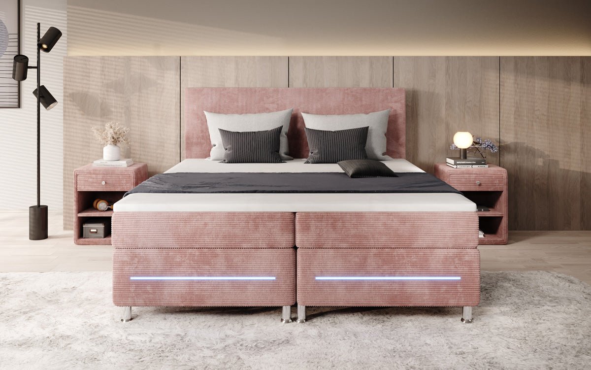 Lit boxspring Simple avec LED en Côtelé