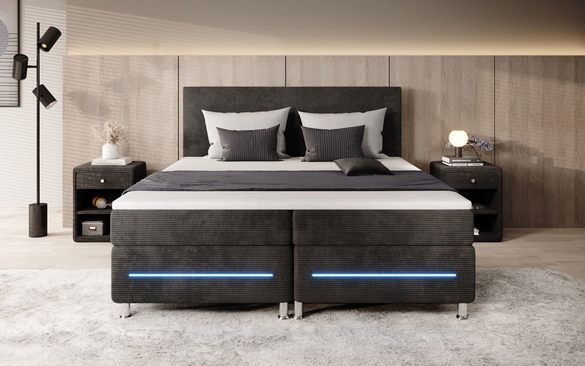 Lit boxspring Simple avec LED en Côtelé