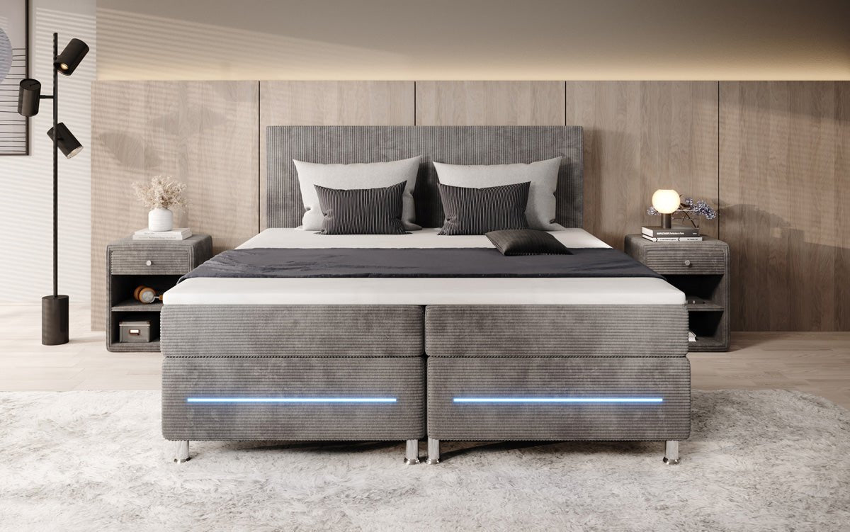 Lit boxspring Simple avec LED en Côtelé