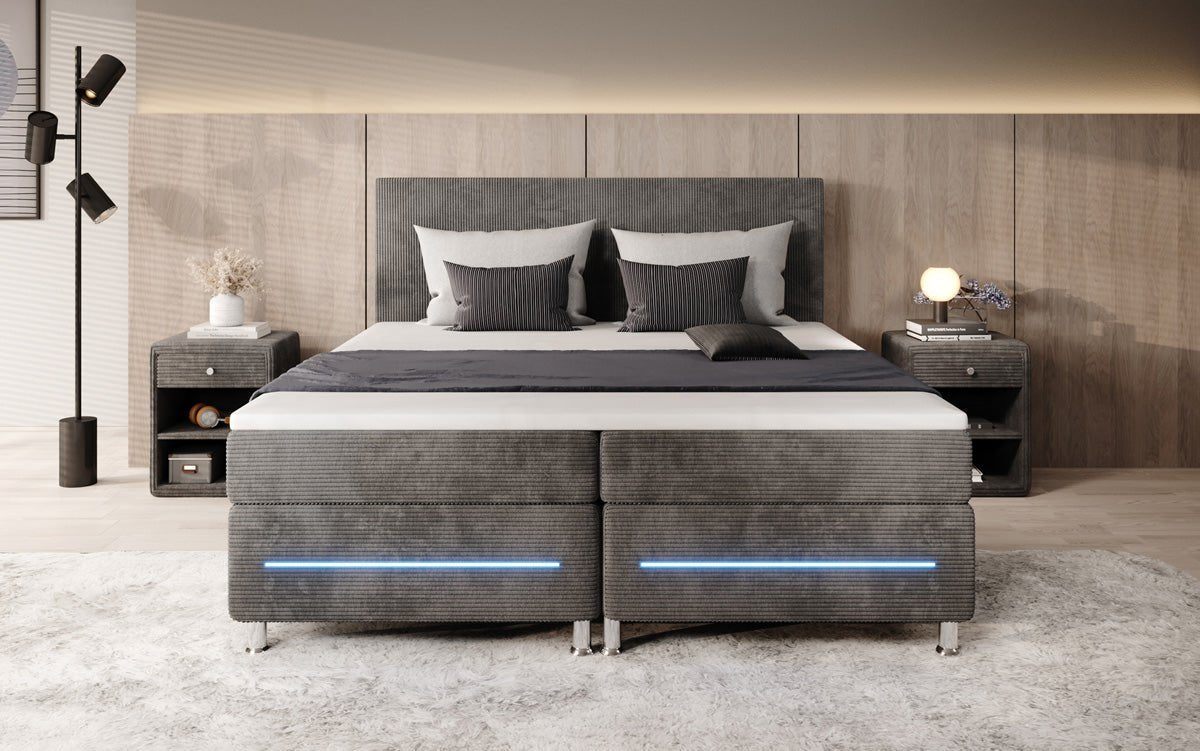 Lit boxspring Simple avec LED en Côtelé