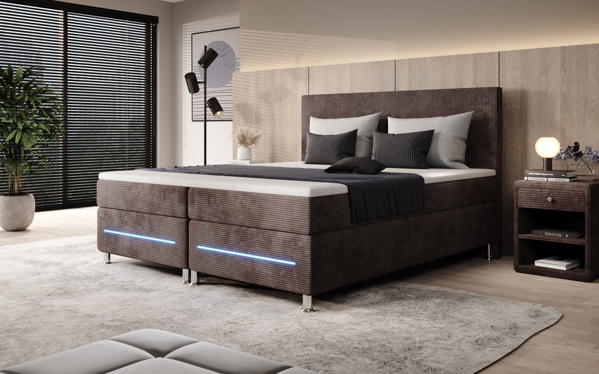 Lit boxspring Simple avec LED en Côtelé