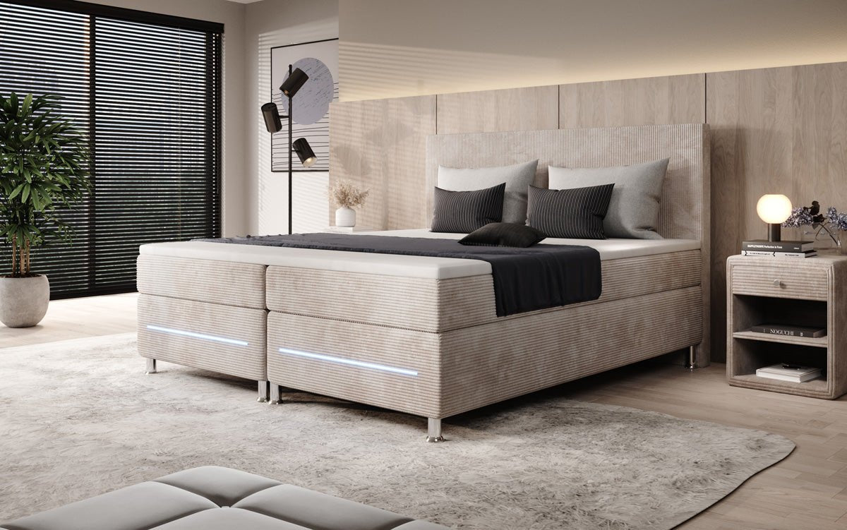 Lit boxspring Simple avec LED en Côtelé