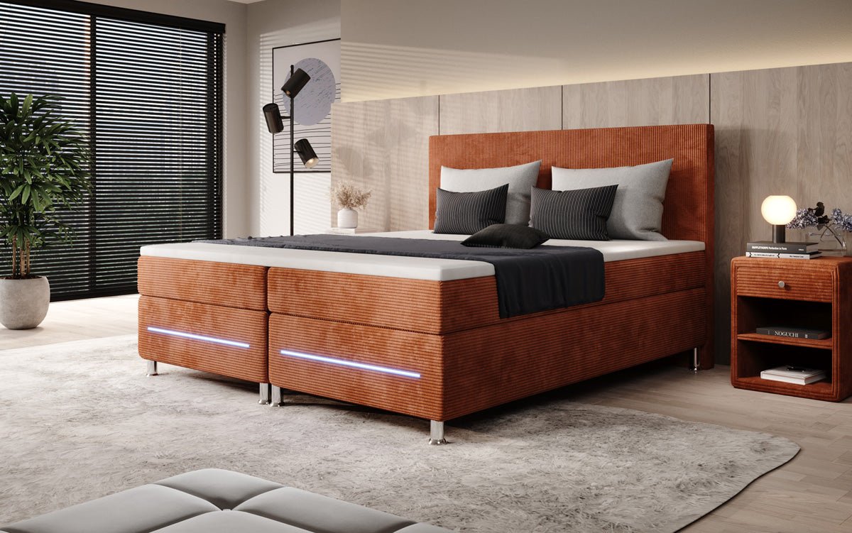 Lit boxspring Simple avec LED en Côtelé