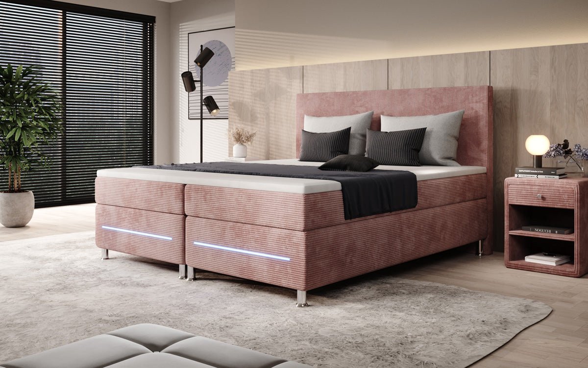 Lit boxspring Simple avec LED en Côtelé
