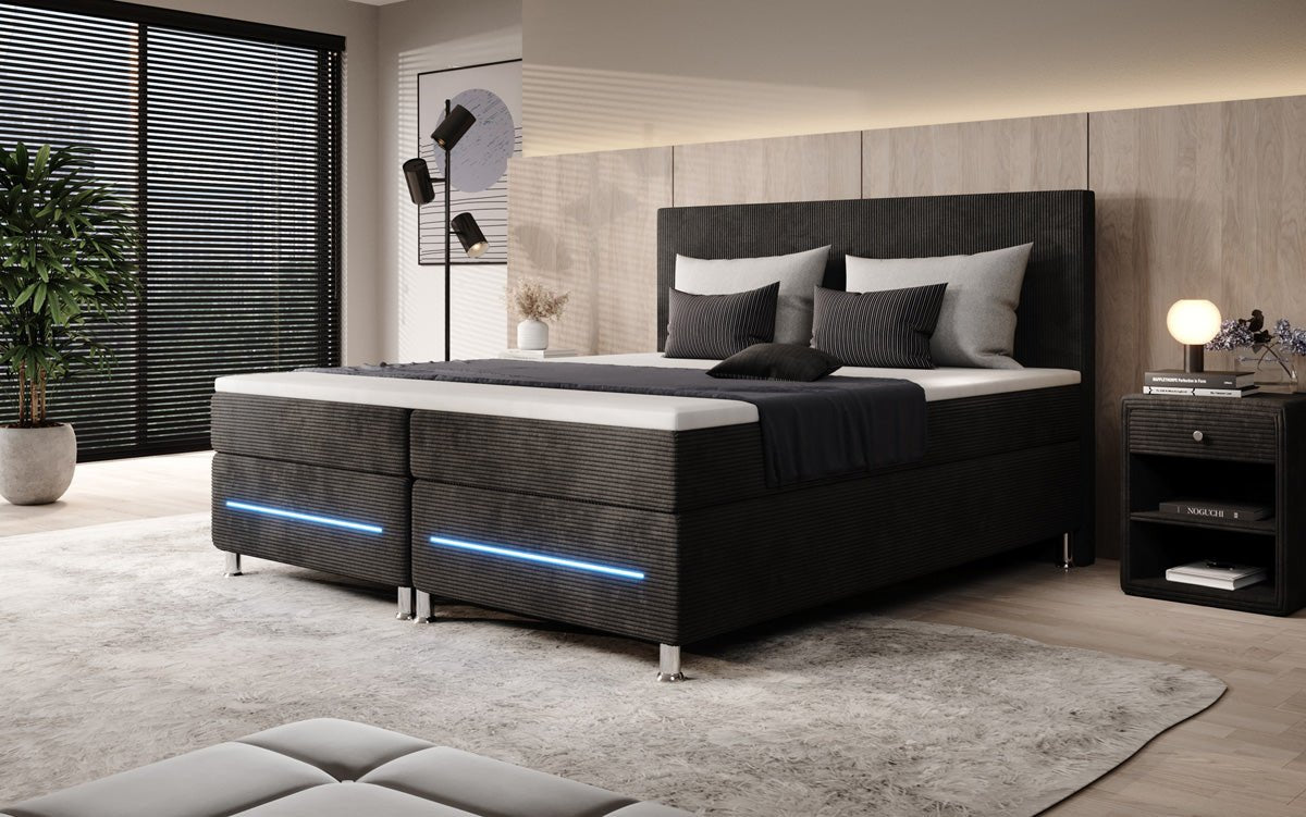 Lit boxspring Simple avec LED en Côtelé