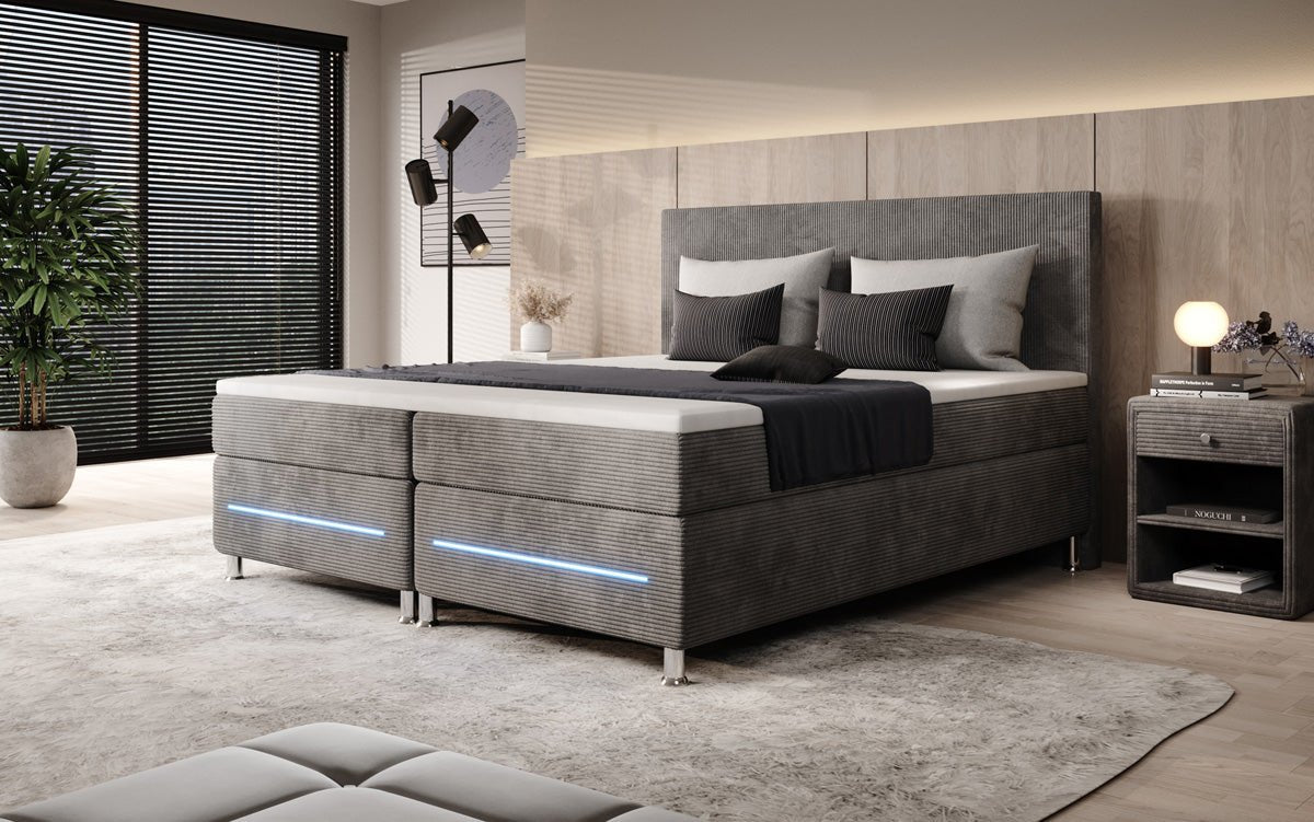Lit boxspring Simple avec LED en Côtelé