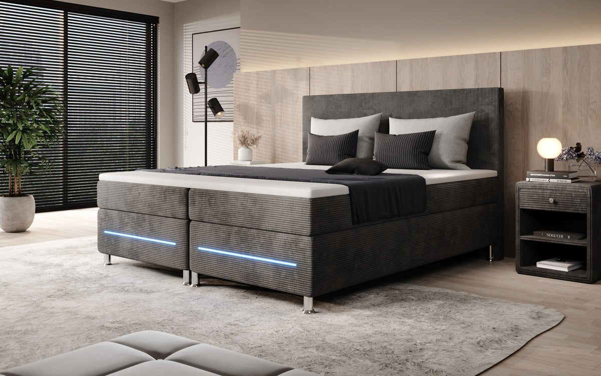 Lit boxspring Simple avec LED en Côtelé