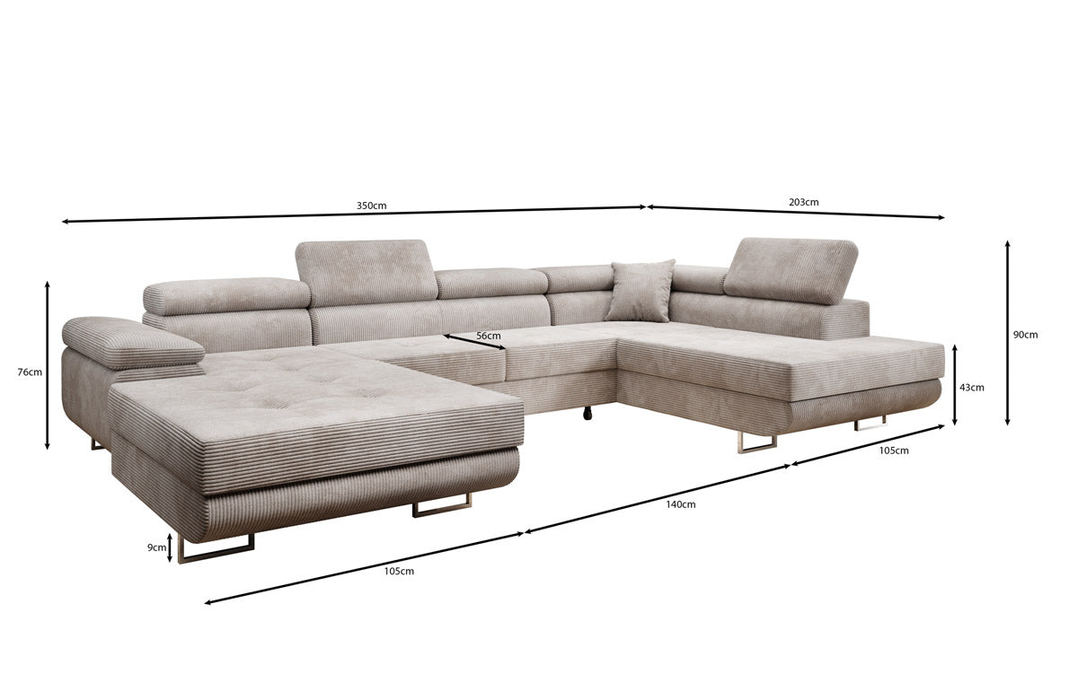 Canapé designer Lago avec fonction couchage et pliable en velours côtelé