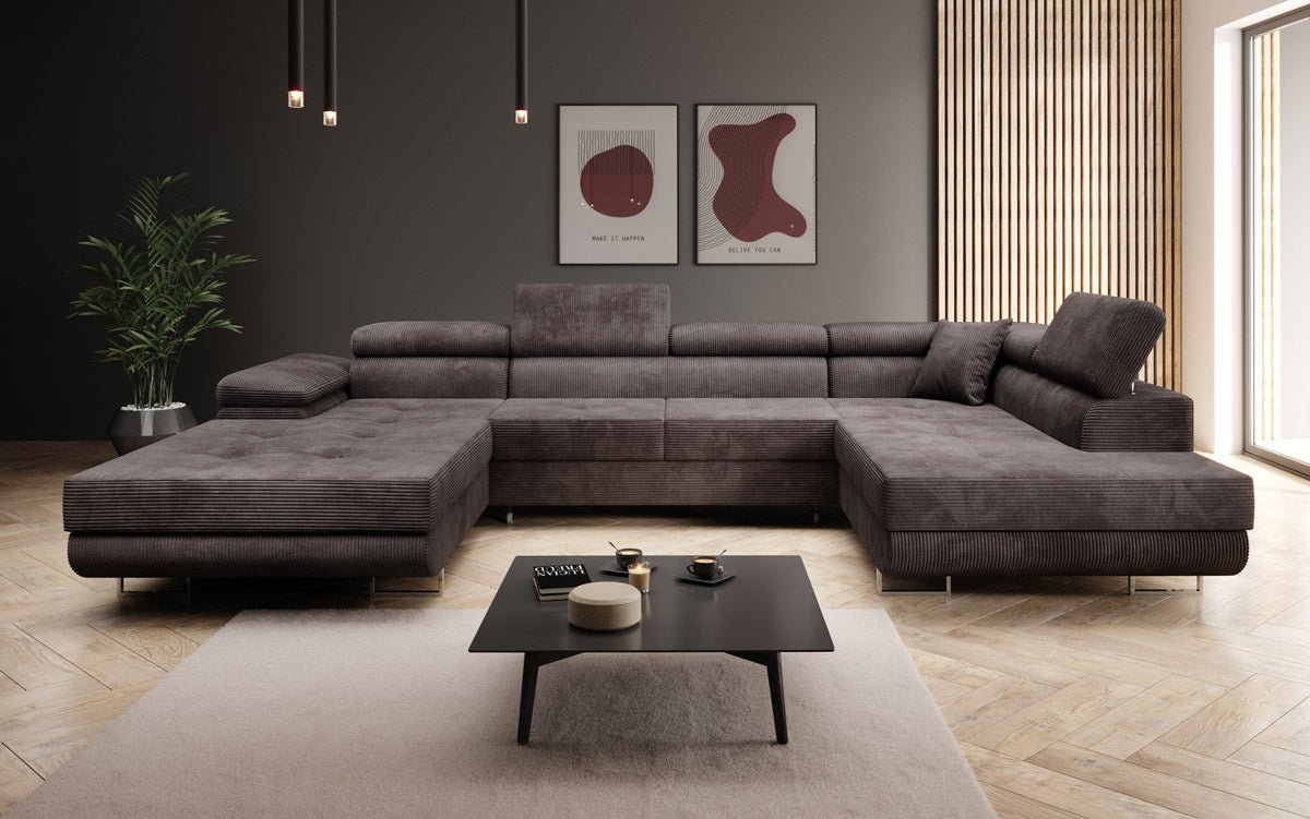 Canapé designer Lago avec fonction couchage et pliable en velours côtelé