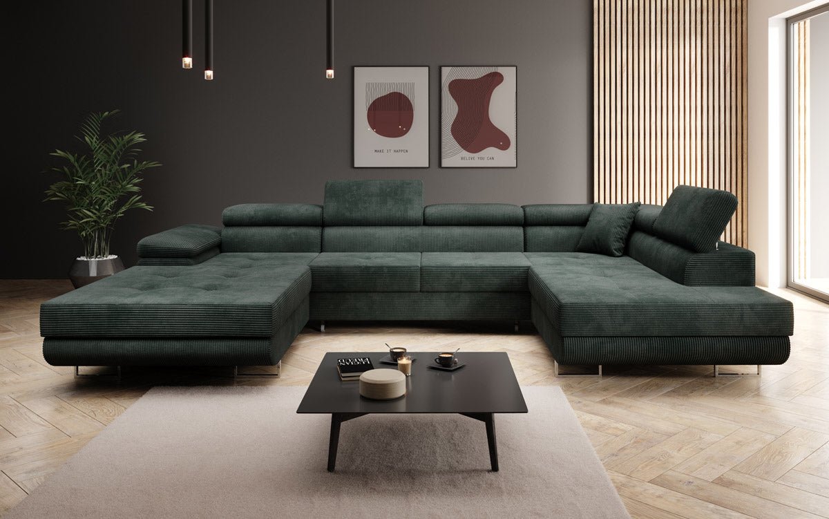 Canapé designer Lago avec fonction couchage et pliable en velours côtelé